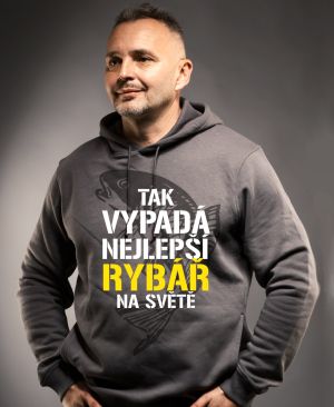 Tak vypadá nejlepší rybář na světě. Bílý a žlutý tisk.