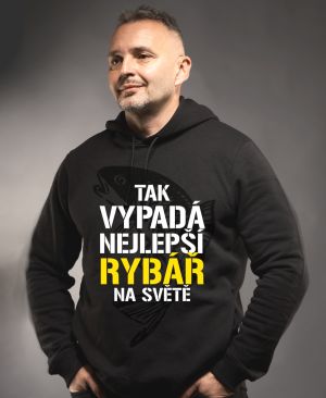 Tak vypadá nejlepší rybář na světě. Bílý a žlutý tisk.