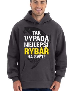 Tak vypadá nejlepší rybář na světě. Bílý a žlutý tisk.