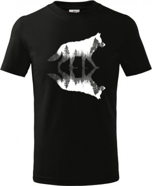 Vlk, lesní odraz, bílý potisk