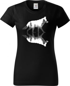 Vlk, lesní odraz, bílý potisk