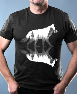 Vlk, lesní odraz, bílý potisk