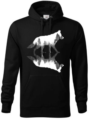 Vlk, lesní odraz, bílý potisk