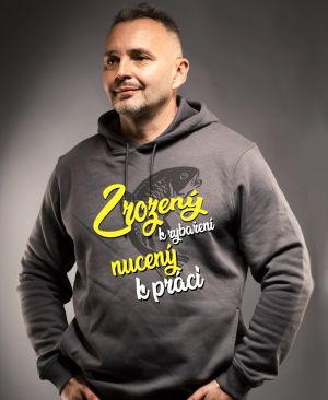 Zrozený k rybaření, nucený k práci. Bílý a žlutý tisk.