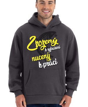 Zrozený k rybaření, nucený k práci. Bílý a žlutý tisk.